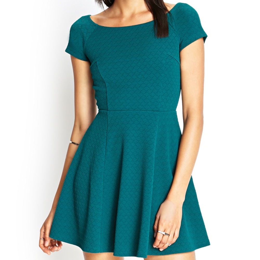 forever 21 textured knit skater dress in green